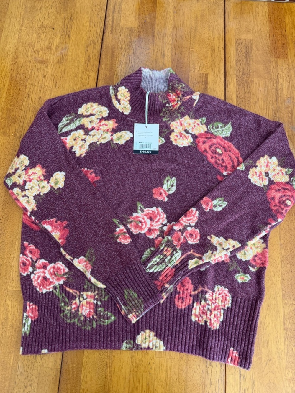LC Lauren Conrad Plum Floral Mock Neck Sweater